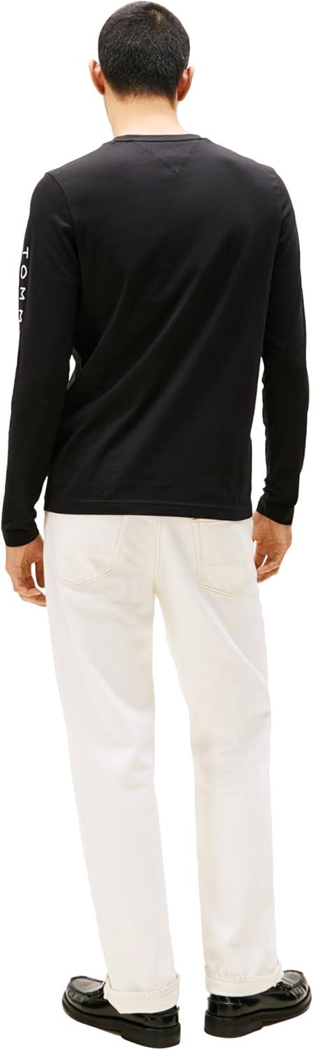 imageTommy Hilfiger Mens Long Sleeve Cotton Graphic TShirts with Embroidered LogoBlack