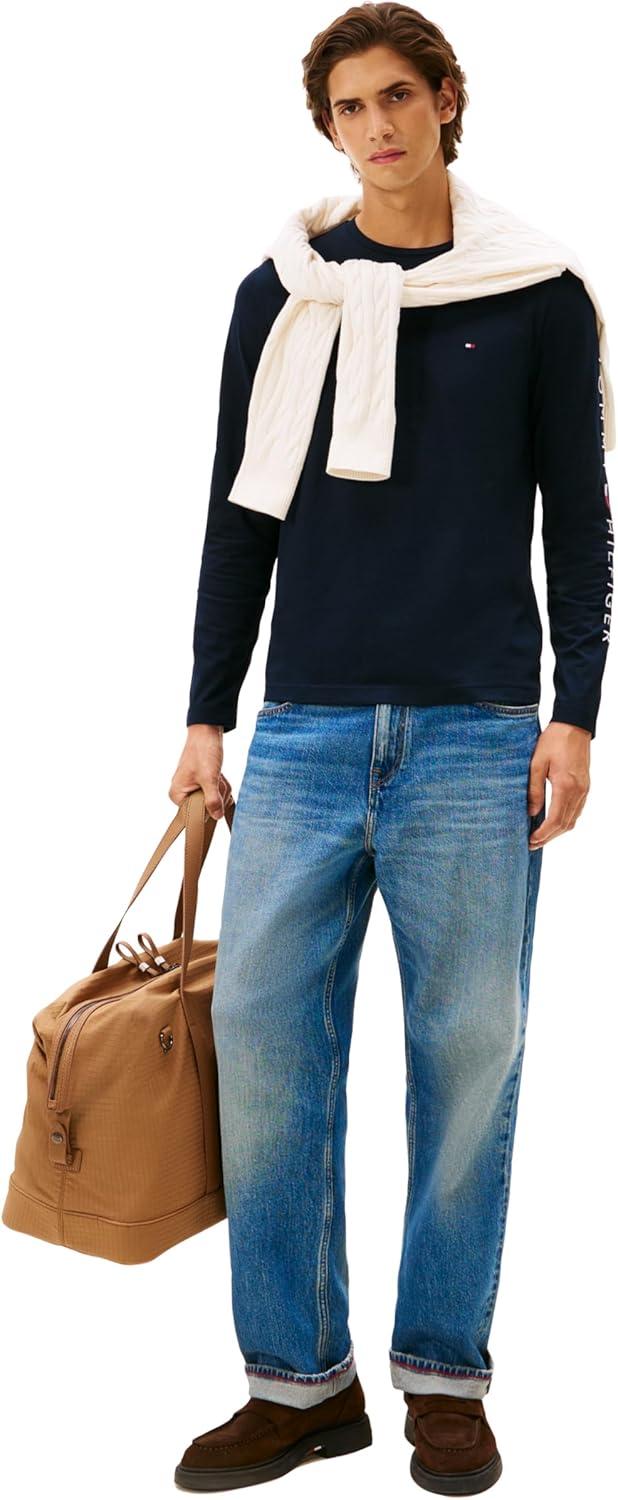 imageTommy Hilfiger Mens Long Sleeve Cotton Graphic TShirts with Embroidered LogoDesert Sky