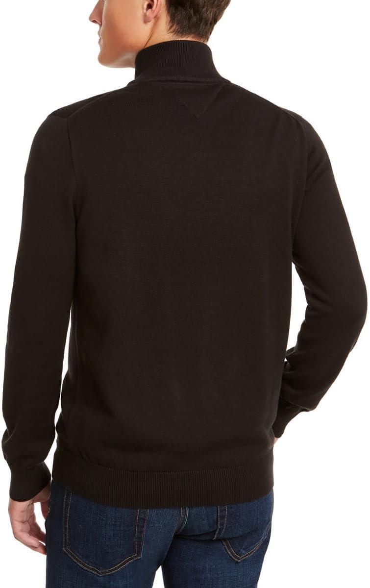 imageTommy Hilfiger Mens Long Sleeve Cotton Quarter Zip Pullover SweaterDeep Black