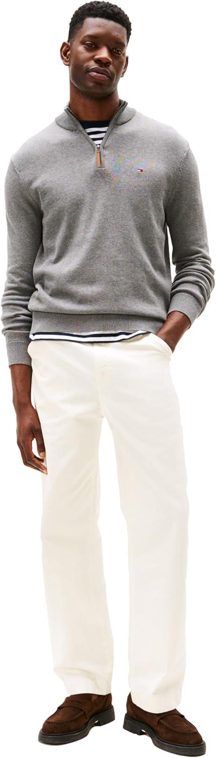 imageTommy Hilfiger Mens Long Sleeve Cotton Quarter Zip Pullover SweaterGrey Heather