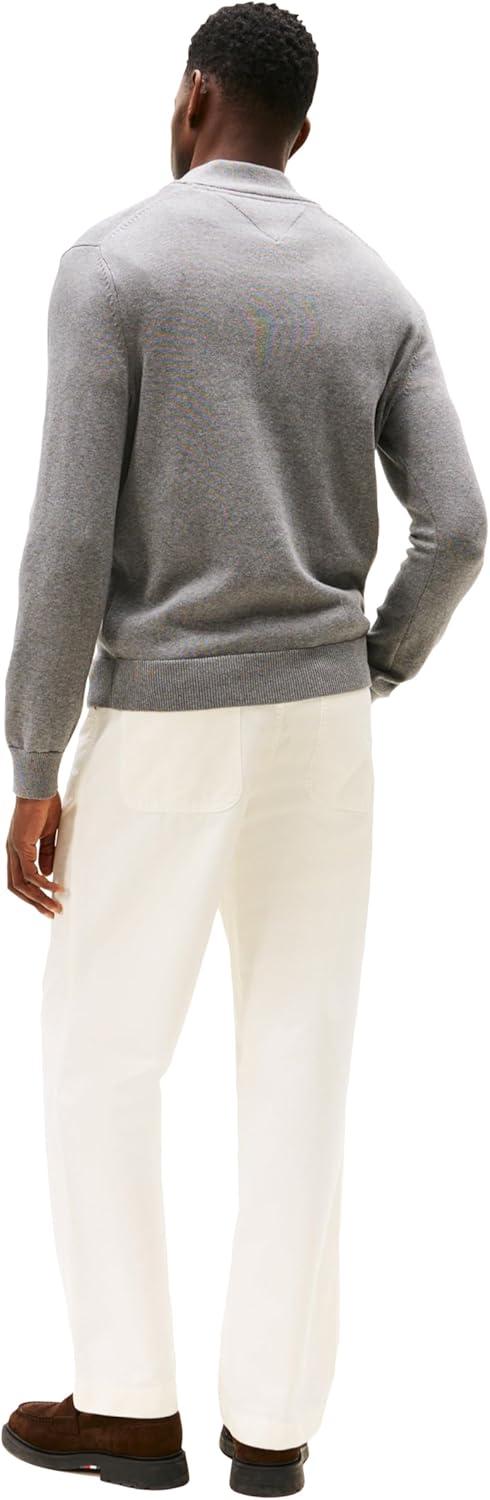 imageTommy Hilfiger Mens Long Sleeve Cotton Quarter Zip Pullover SweaterGrey Heather