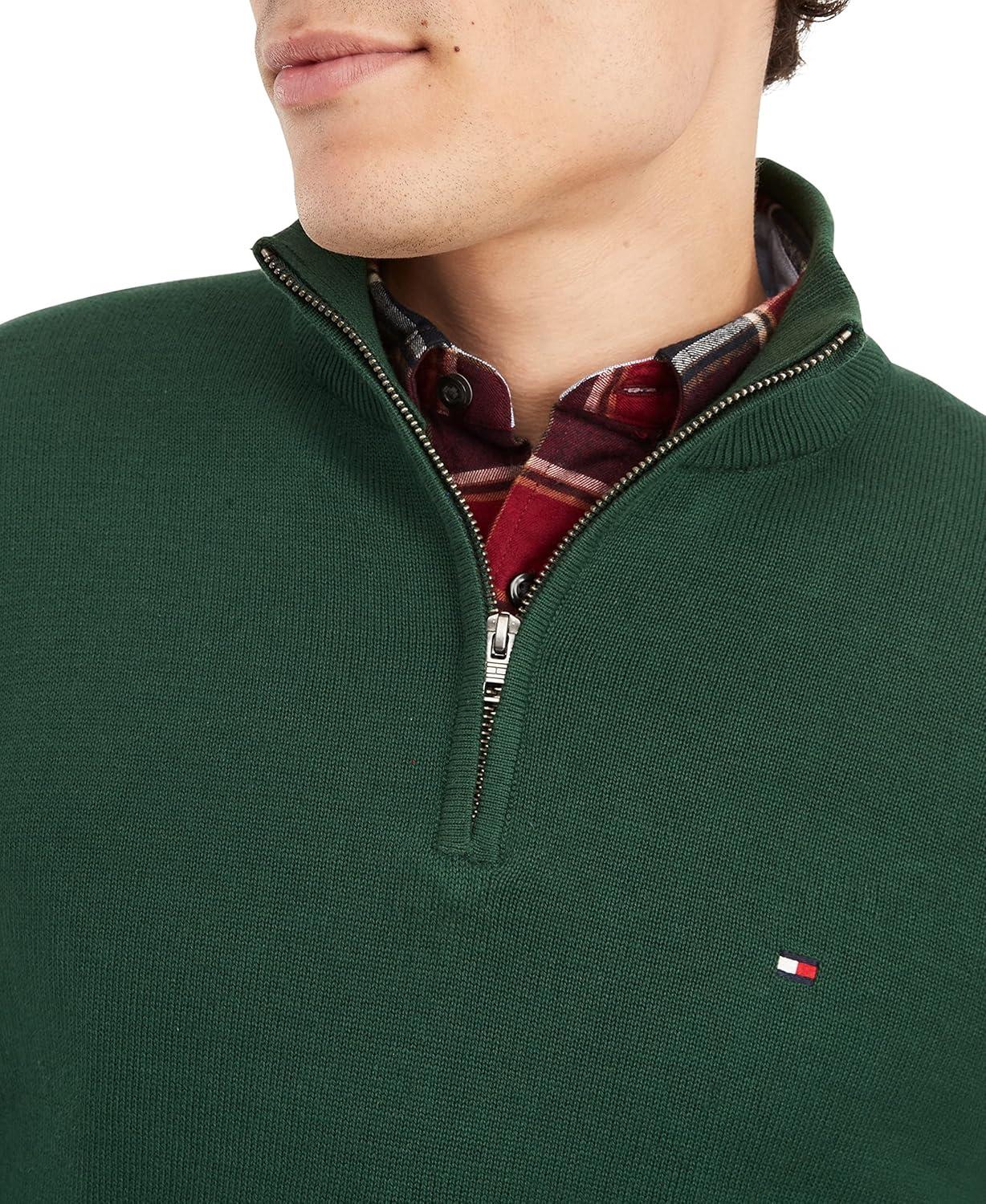 imageTommy Hilfiger Mens Long Sleeve Cotton Quarter Zip Pullover SweaterHunter