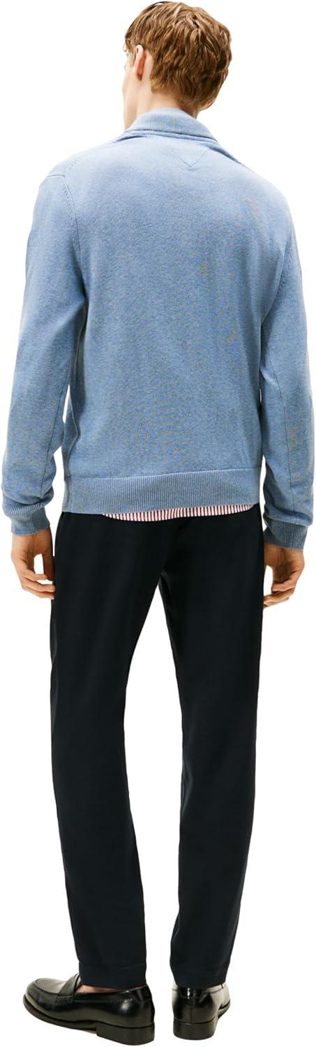 imageTommy Hilfiger Mens Long Sleeve Cotton Quarter Zip Pullover SweaterNavy Heather
