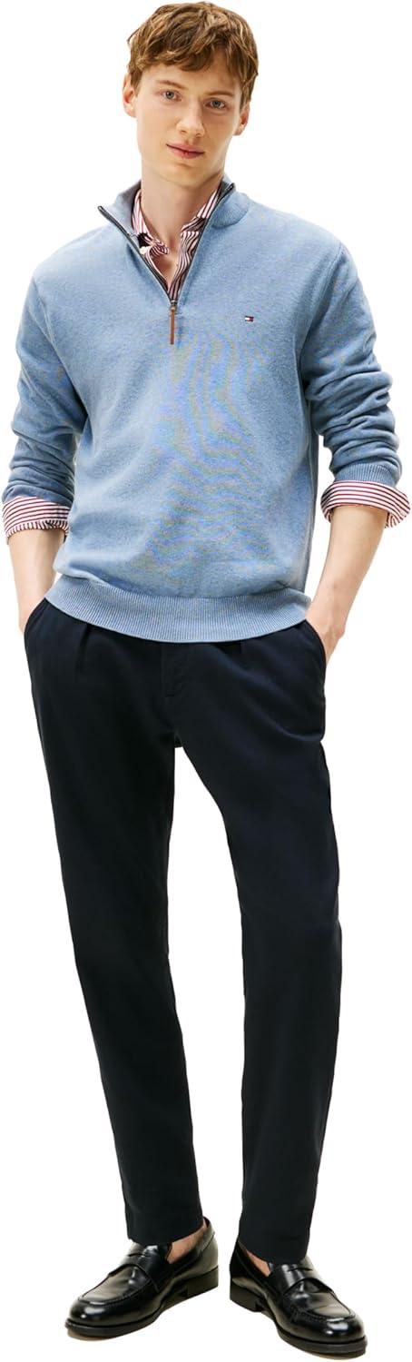 imageTommy Hilfiger Mens Long Sleeve Cotton Quarter Zip Pullover SweaterNavy Heather