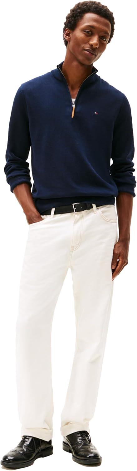 imageTommy Hilfiger Mens Long Sleeve Cotton Quarter Zip Pullover SweaterSky Captainpt