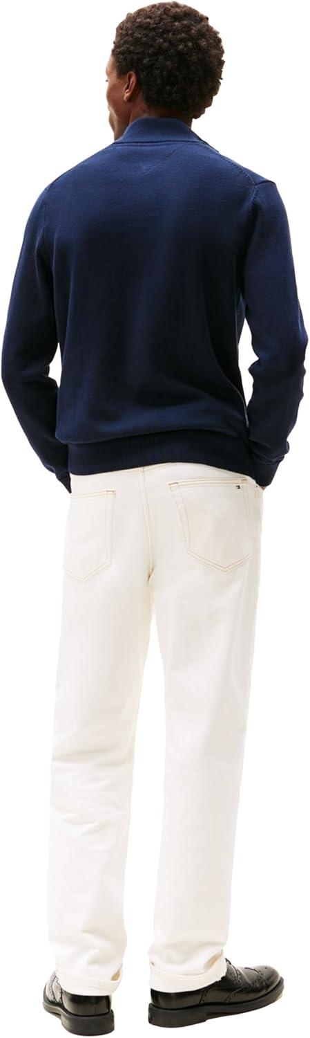 imageTommy Hilfiger Mens Long Sleeve Cotton Quarter Zip Pullover SweaterSky Captainpt