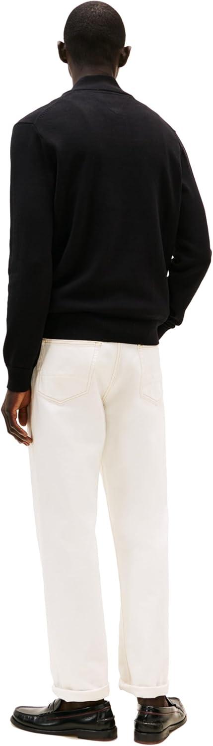imageTommy Hilfiger Mens Long Sleeve Cotton Quarter Zip Pullover SweaterTh Deep Black