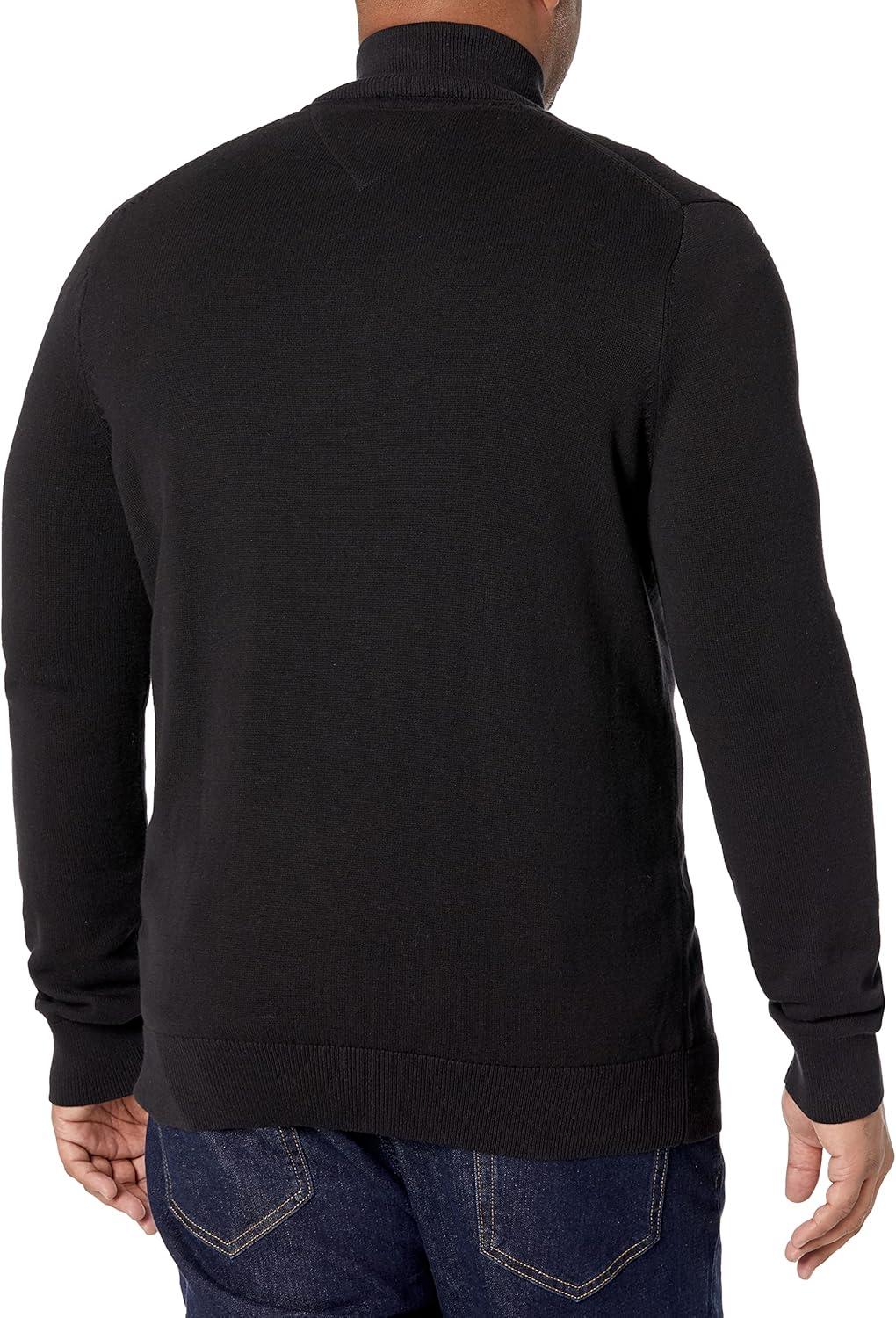 imageTommy Hilfiger Mens Long Sleeve Cotton Quarter Zip Pullover SweaterTh Deep Black