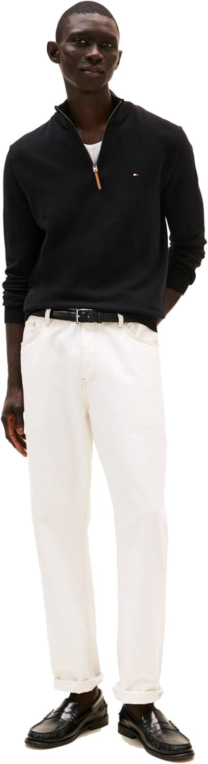 imageTommy Hilfiger Mens Long Sleeve Cotton Quarter Zip Pullover SweaterTh Deep Black