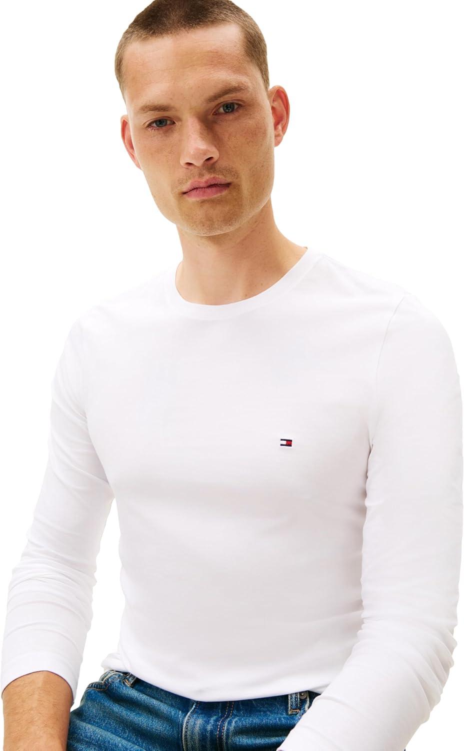 imageTommy Hilfiger Mens Long Sleeve Cotton Stretch Basic Slim Fit TShirtsWhite