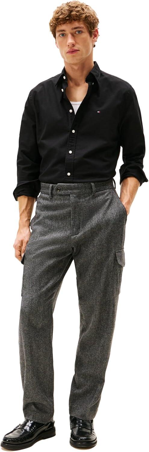 imageTommy Hilfiger Mens Long Sleeve Oxford Shirts in Regular Fit Mens Button Down Shirts Also Available in Big and TallBlack Black Solid