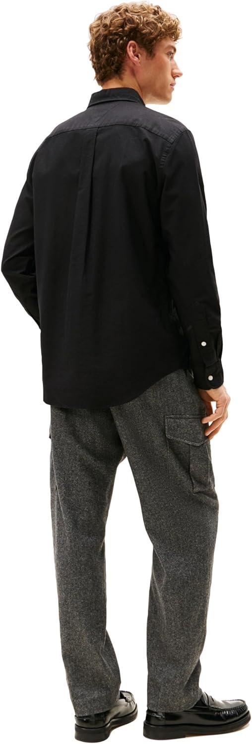 imageTommy Hilfiger Mens Long Sleeve Oxford Shirts in Regular Fit Mens Button Down Shirts Also Available in Big and TallBlack Black Solid