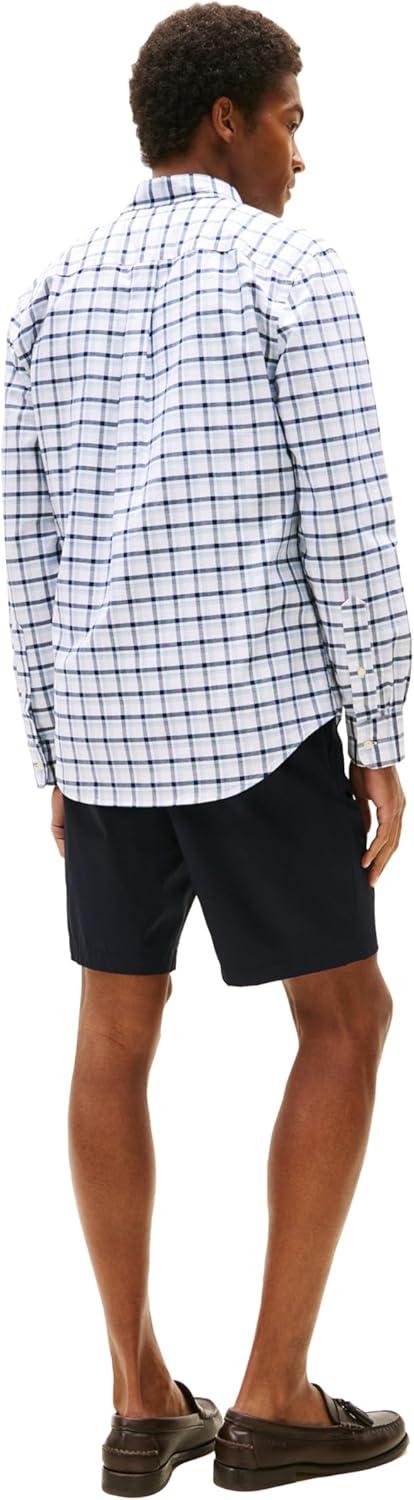 imageTommy Hilfiger Mens Long Sleeve Oxford Shirts in Regular Fit Mens Button Down Shirts Also Available in Big and TallBreezy Blue Check