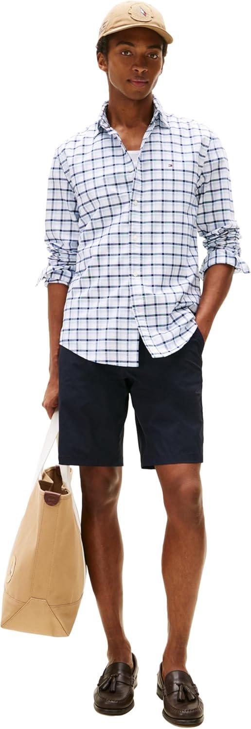 imageTommy Hilfiger Mens Long Sleeve Oxford Shirts in Regular Fit Mens Button Down Shirts Also Available in Big and TallBreezy Blue Check
