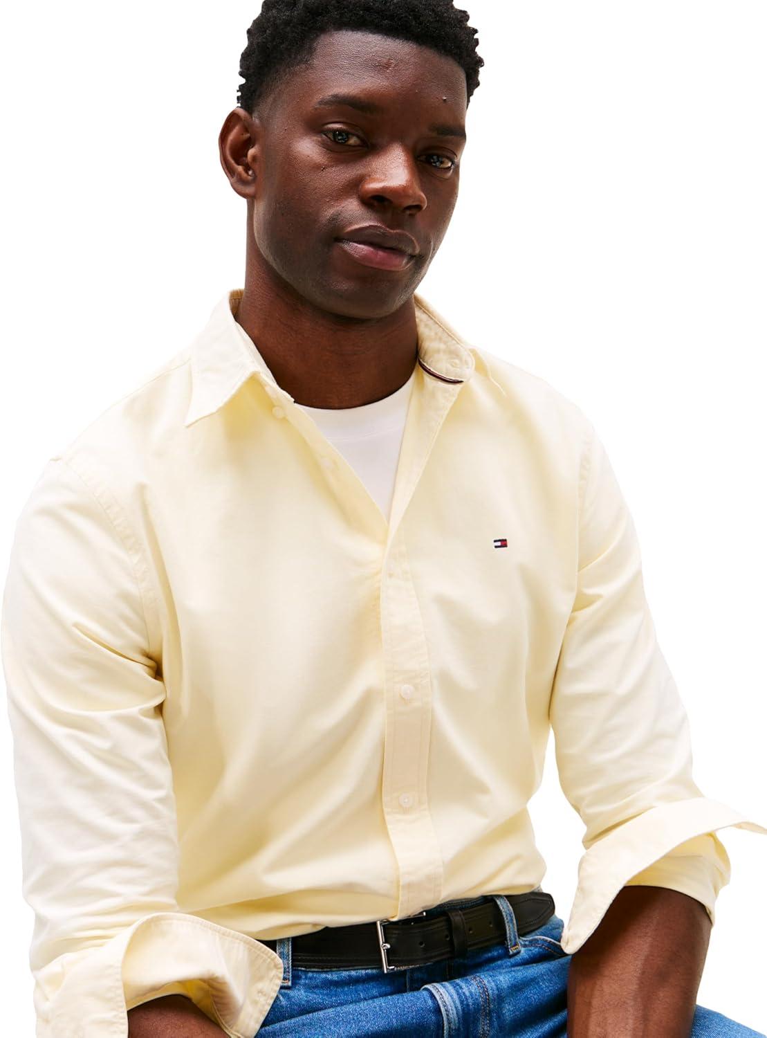 imageTommy Hilfiger Mens Long Sleeve Oxford Shirts in Regular Fit Mens Button Down Shirts Also Available in Big and TallCitronella