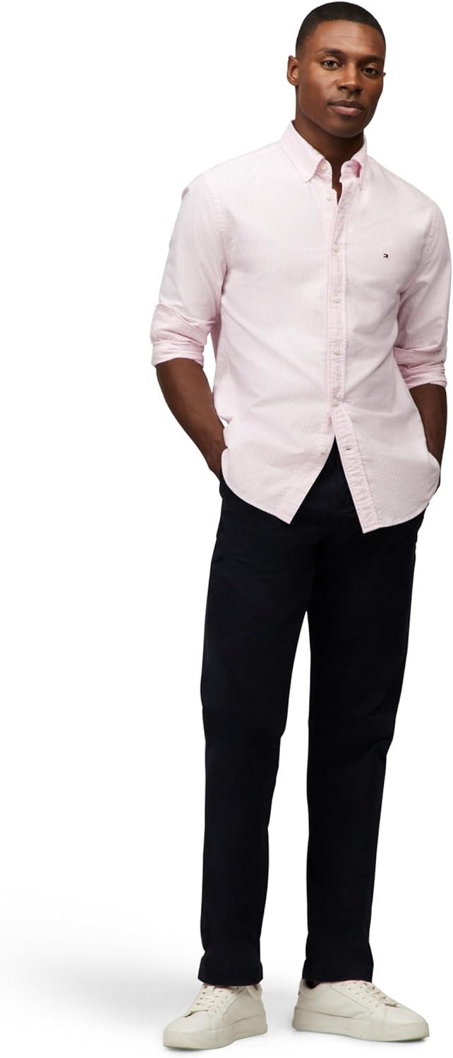 imageTommy Hilfiger Mens Long Sleeve Oxford Shirts in Regular Fit Mens Button Down Shirts Also Available in Big and TallClassic Pink White