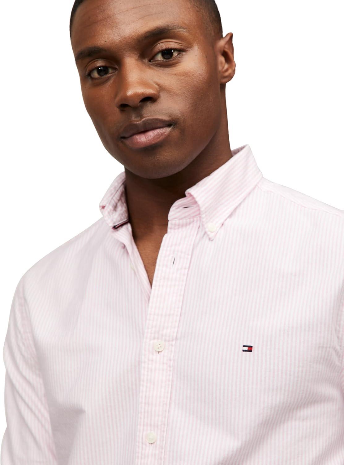 imageTommy Hilfiger Mens Long Sleeve Oxford Shirts in Regular Fit Mens Button Down Shirts Also Available in Big and TallClassic Pink White