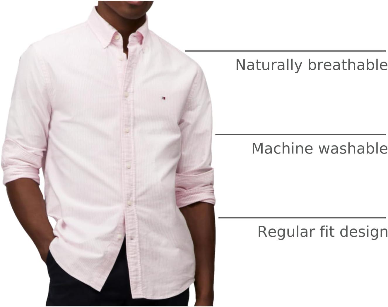 imageTommy Hilfiger Mens Long Sleeve Oxford Shirts in Regular Fit Mens Button Down Shirts Also Available in Big and TallClassic Pink White