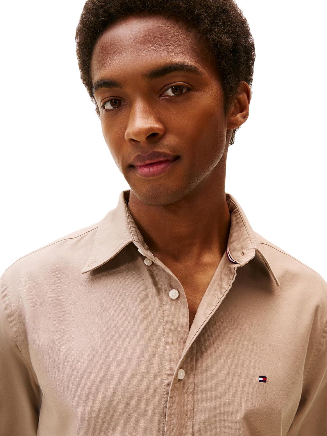 imageTommy Hilfiger Mens Long Sleeve Oxford Shirts in Regular Fit Mens Button Down Shirts Also Available in Big and TallCoastal Taupe Coastal Taupe Solid