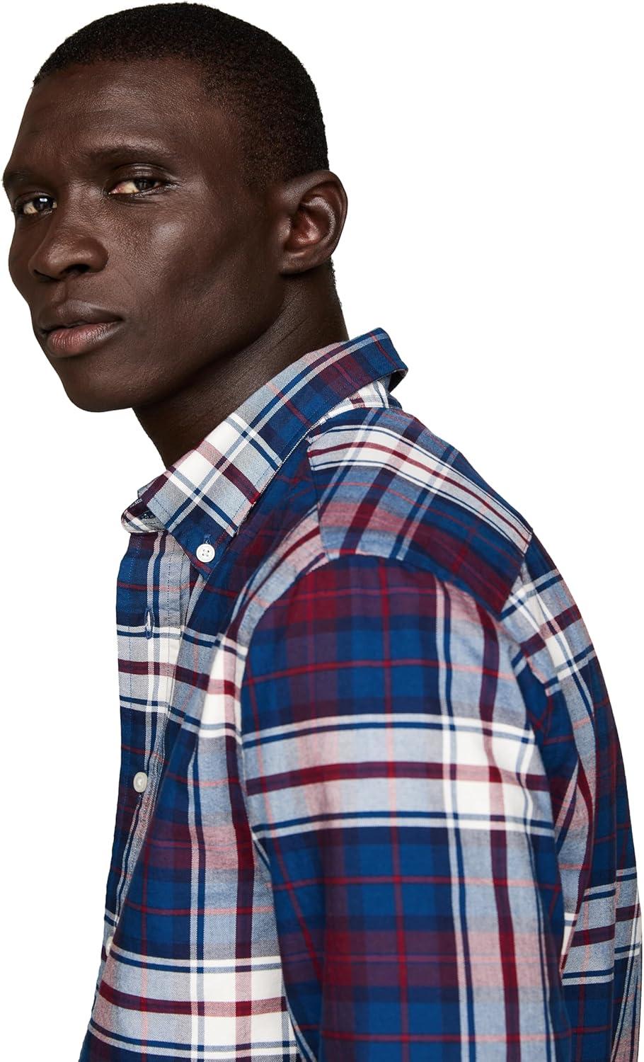 imageTommy Hilfiger Mens Long Sleeve Oxford Shirts in Regular Fit Mens Button Down Shirts Also Available in Big and TallDeep Indigo Rouge Check