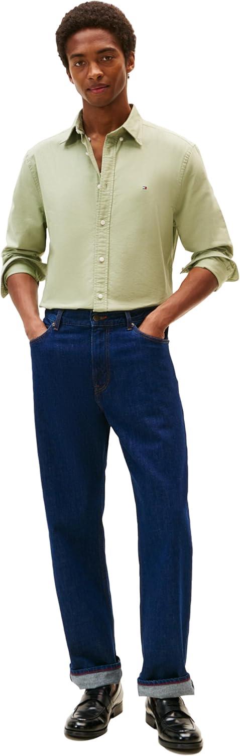 imageTommy Hilfiger Mens Long Sleeve Oxford Shirts in Regular Fit Mens Button Down Shirts Also Available in Big and TallEarth Sage Earth Sage Solid