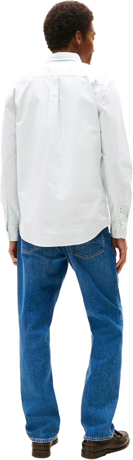 imageTommy Hilfiger Mens Long Sleeve Oxford Shirts in Regular Fit Mens Button Down Shirts Also Available in Big and TallFort Green White