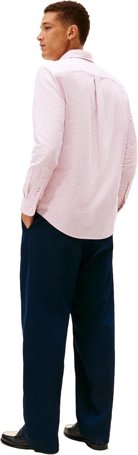imageTommy Hilfiger Mens Long Sleeve Oxford Shirts in Regular Fit Mens Button Down Shirts Also Available in Big and TallMedium Red White