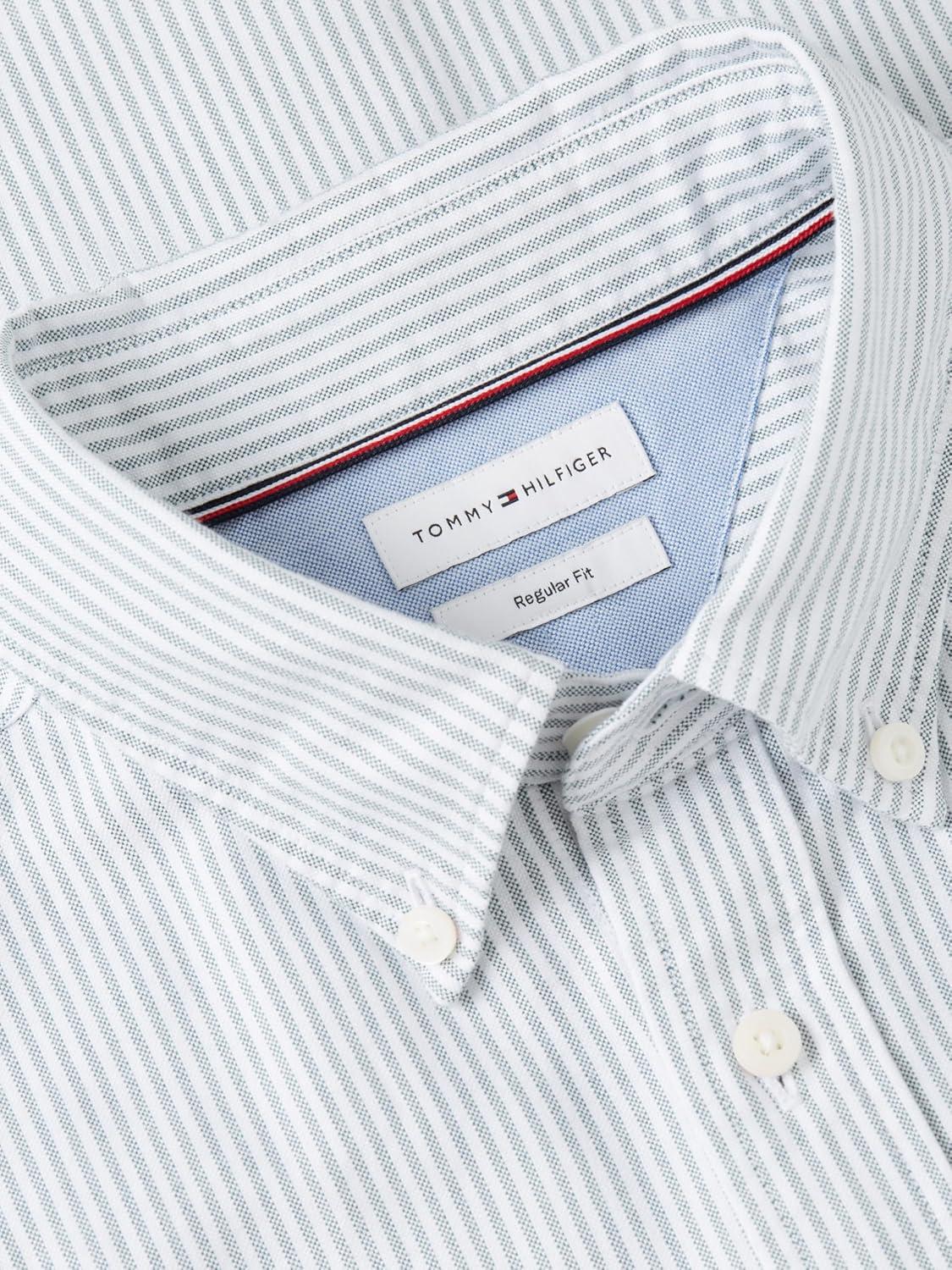 imageTommy Hilfiger Mens Long Sleeve Oxford Shirts in Regular Fit Mens Button Down Shirts Also Available in Big and TallNouveau Green White