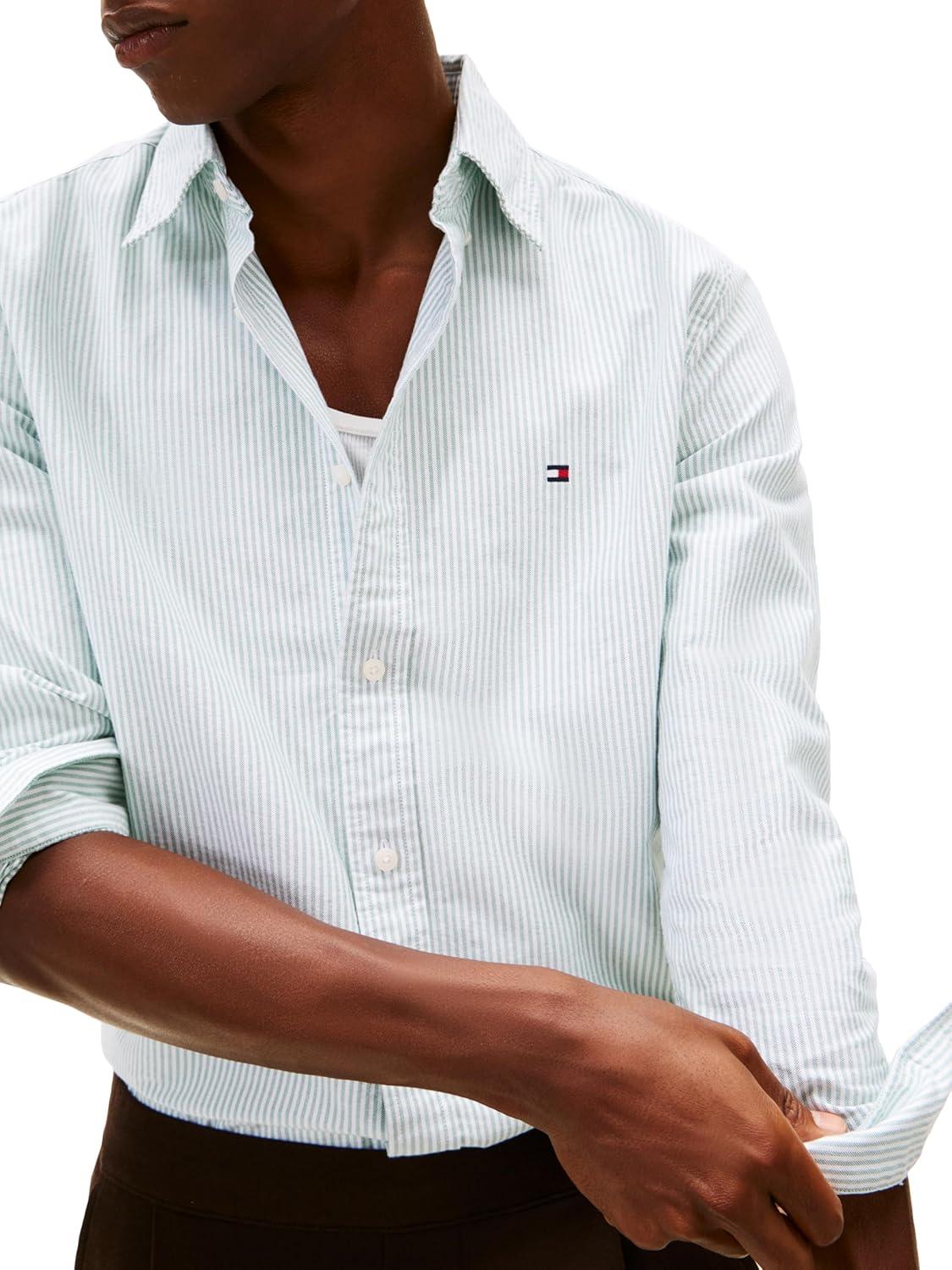 imageTommy Hilfiger Mens Long Sleeve Oxford Shirts in Regular Fit Mens Button Down Shirts Also Available in Big and TallNouveau Green White