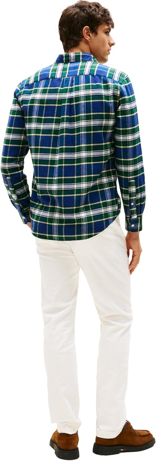 imageTommy Hilfiger Mens Long Sleeve Oxford Shirts in Regular Fit Mens Button Down Shirts Also Available in Big and TallOrnamental Green Check