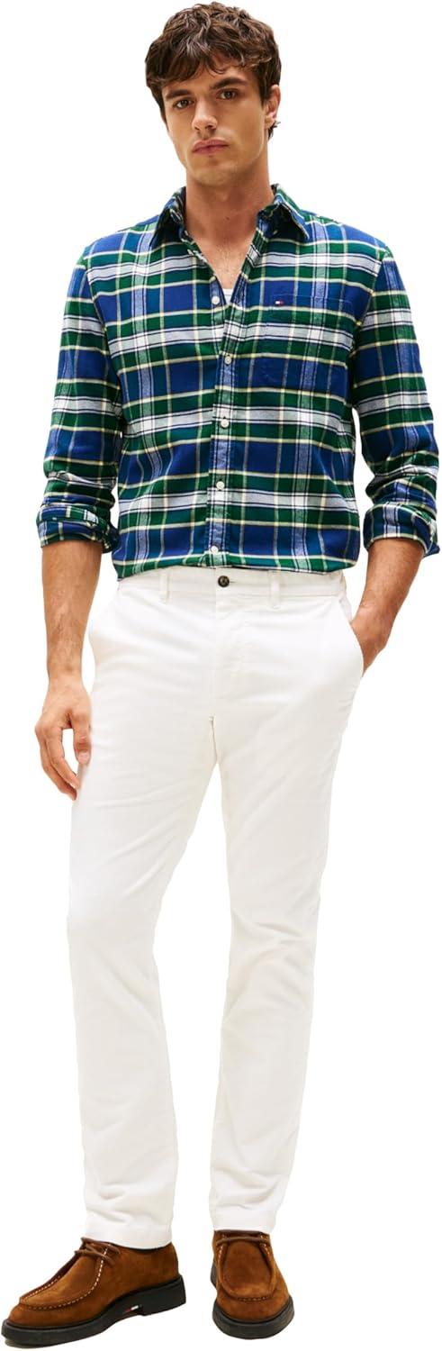 imageTommy Hilfiger Mens Long Sleeve Oxford Shirts in Regular Fit Mens Button Down Shirts Also Available in Big and TallOrnamental Green Check