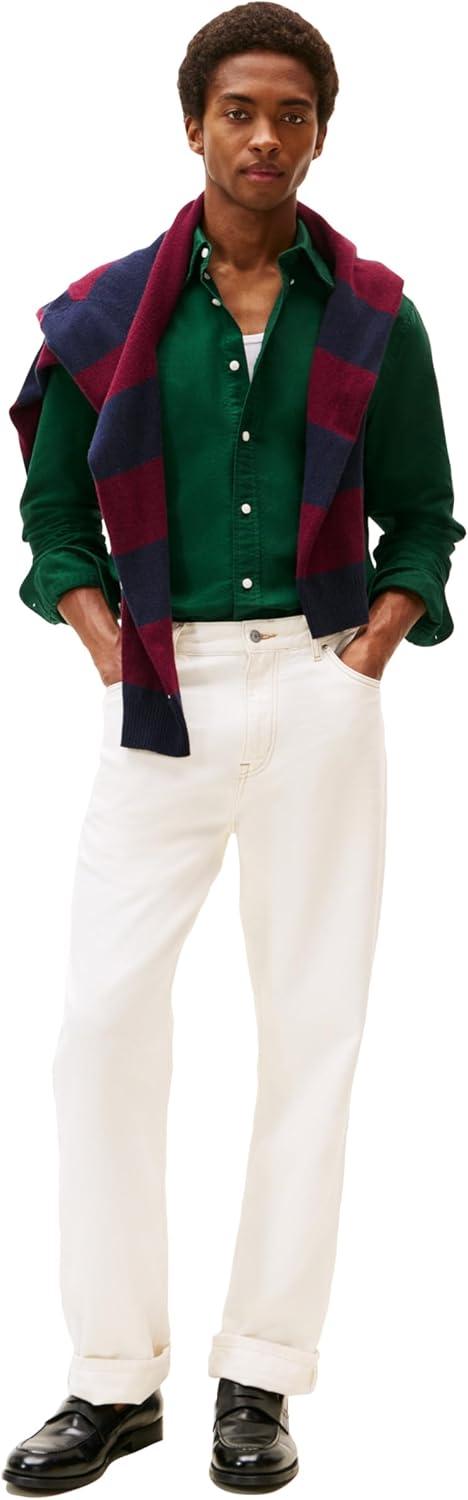 imageTommy Hilfiger Mens Long Sleeve Oxford Shirts in Regular Fit Mens Button Down Shirts Also Available in Big and TallOrnamental Green Ornamental Green Solid