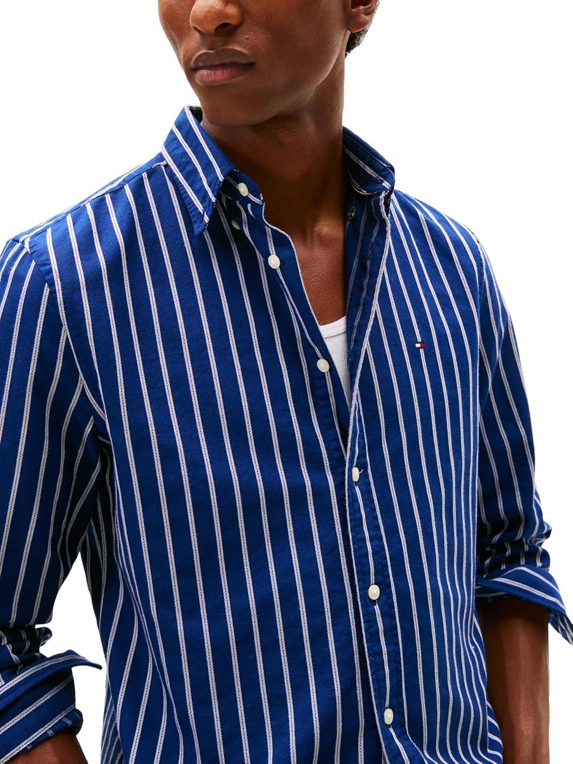 imageTommy Hilfiger Mens Long Sleeve Oxford Shirts in Regular Fit Mens Button Down Shirts Also Available in Big and TallPreppy Navy White