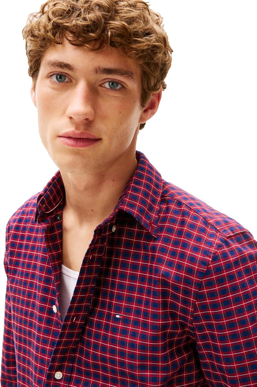imageTommy Hilfiger Mens Long Sleeve Oxford Shirts in Regular Fit Mens Button Down Shirts Also Available in Big and TallRegatta Red