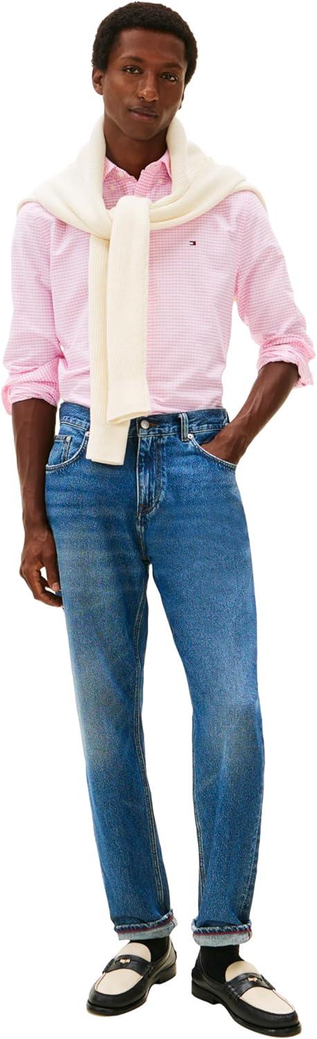 imageTommy Hilfiger Mens Long Sleeve Oxford Shirts in Regular Fit Mens Button Down Shirts Also Available in Big and TallRose Petal Check