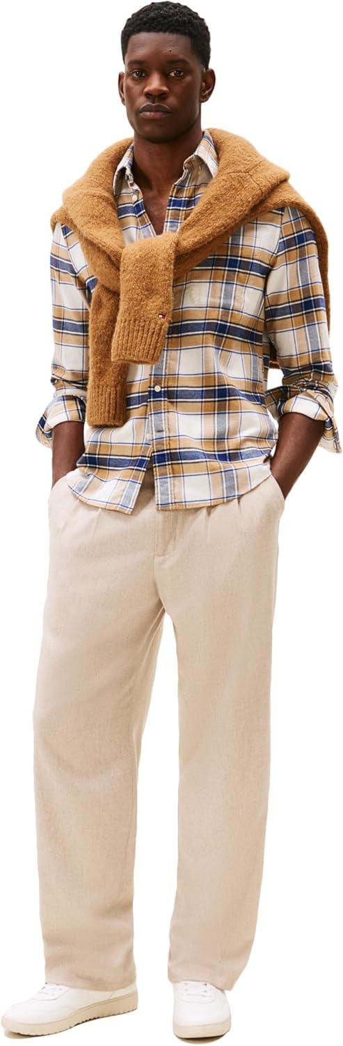 imageTommy Hilfiger Mens Long Sleeve Oxford Shirts in Regular Fit Mens Button Down Shirts Also Available in Big and TallSafari Canvas Check