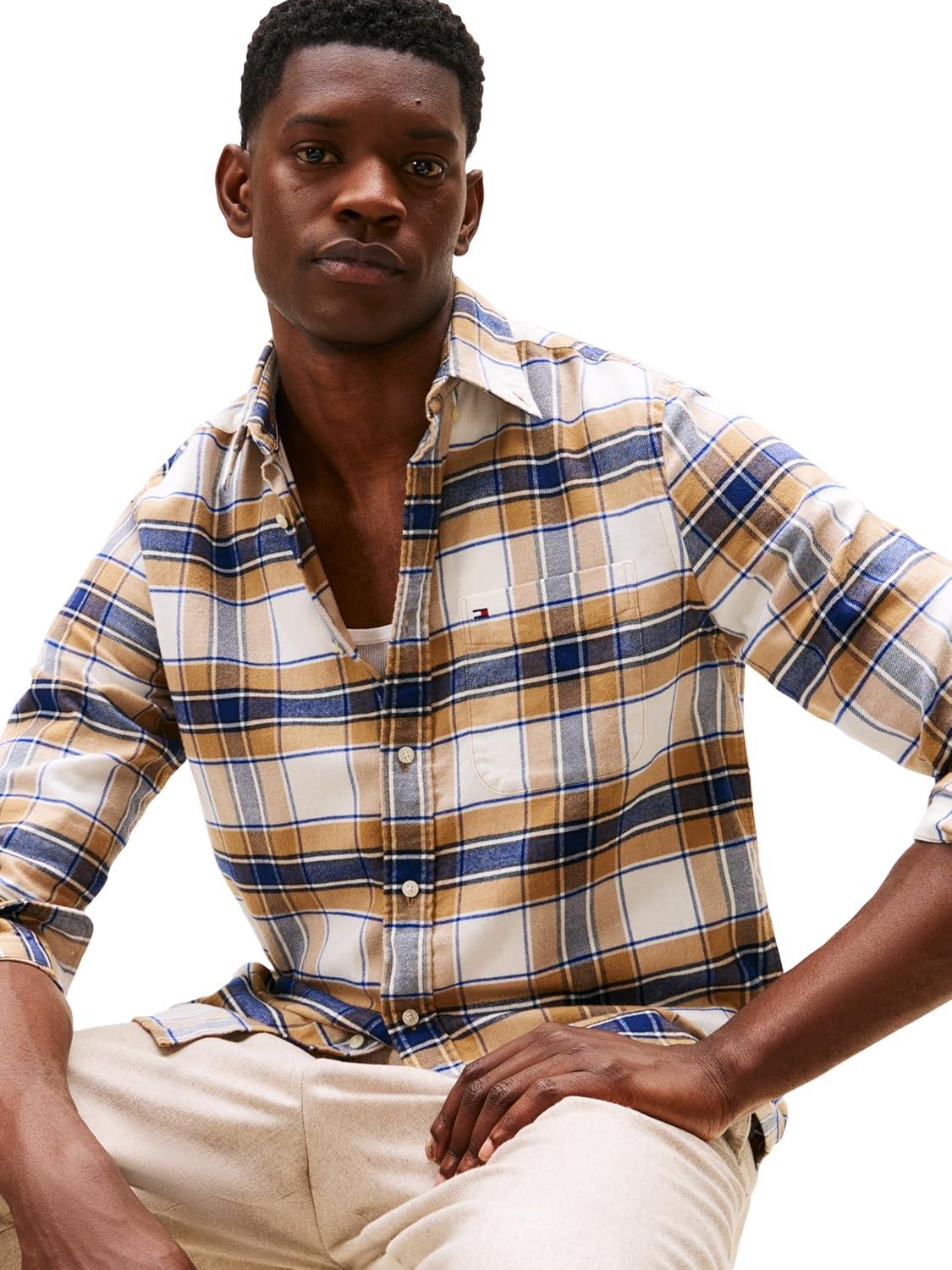 imageTommy Hilfiger Mens Long Sleeve Oxford Shirts in Regular Fit Mens Button Down Shirts Also Available in Big and TallSafari Canvas Check