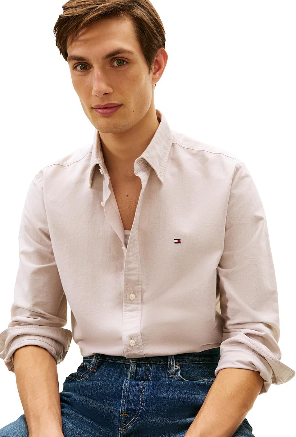 imageTommy Hilfiger Mens Long Sleeve Oxford Shirts in Regular Fit Mens Button Down Shirts Also Available in Big and TallSafari Canvas
