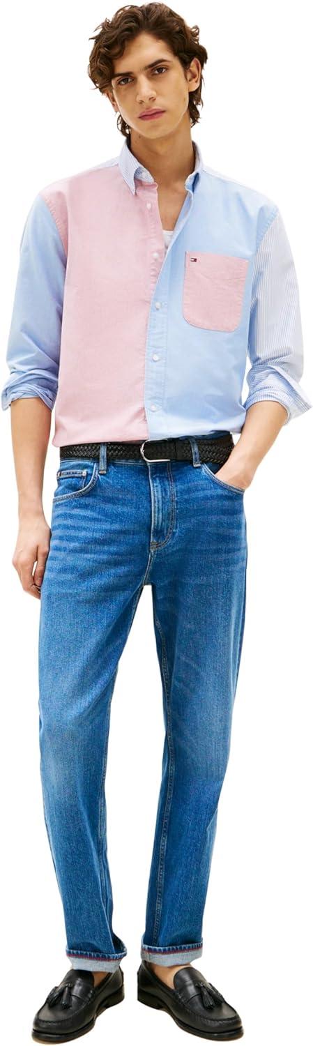 imageTommy Hilfiger Mens Long Sleeve Oxford Shirts in Regular Fit Mens Button Down Shirts Also Available in Big and TallShirt Blue Multi