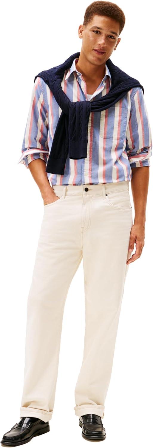 imageTommy Hilfiger Mens Long Sleeve Oxford Shirts in Regular Fit Mens Button Down Shirts Also Available in Big and TallWedge Blue Multi Stripe