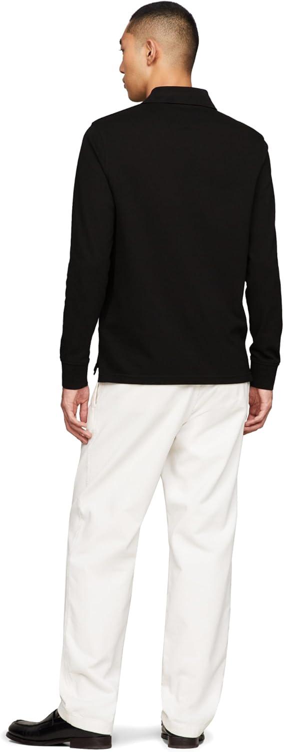 imageTommy Hilfiger Mens Long Sleeve Polo Shirts in Regular Fit with Stretch and Organic Pique CottonBlack