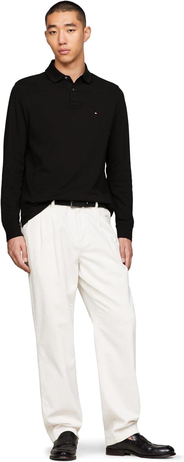 imageTommy Hilfiger Mens Long Sleeve Polo Shirts in Regular Fit with Stretch and Organic Pique CottonBlack