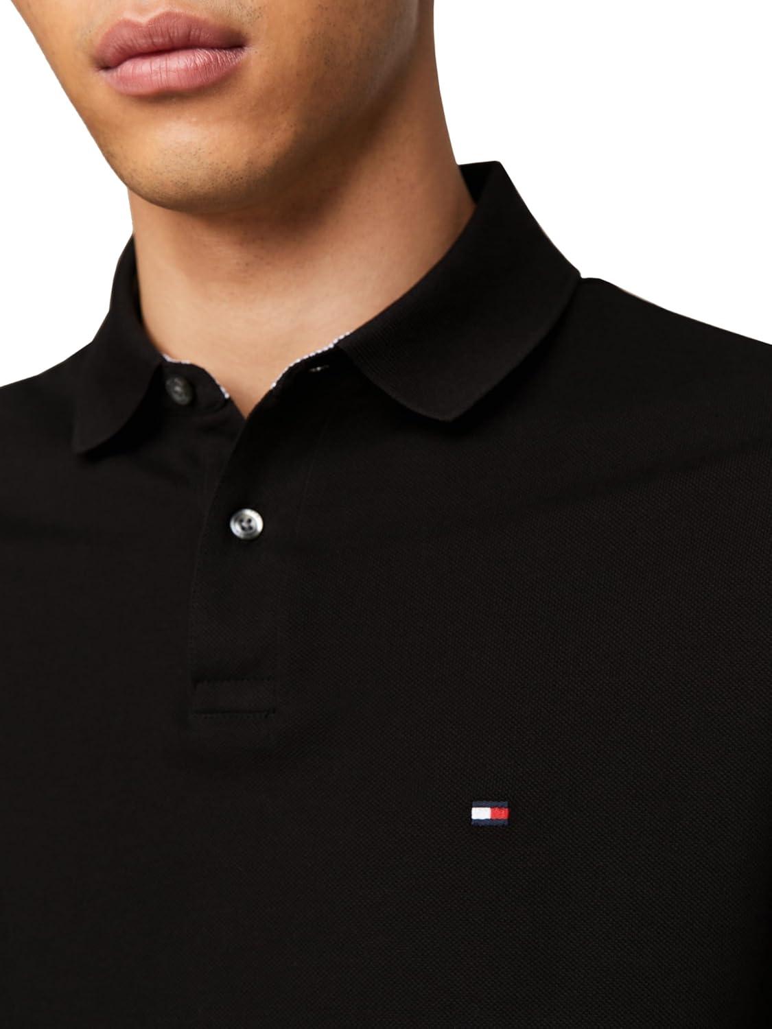 imageTommy Hilfiger Mens Long Sleeve Polo Shirts in Regular Fit with Stretch and Organic Pique CottonBlack