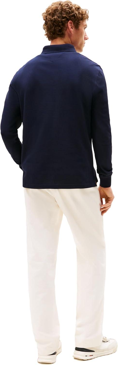 imageTommy Hilfiger Mens Long Sleeve Polo Shirts in Regular Fit with Stretch and Organic Pique CottonDesert Sky