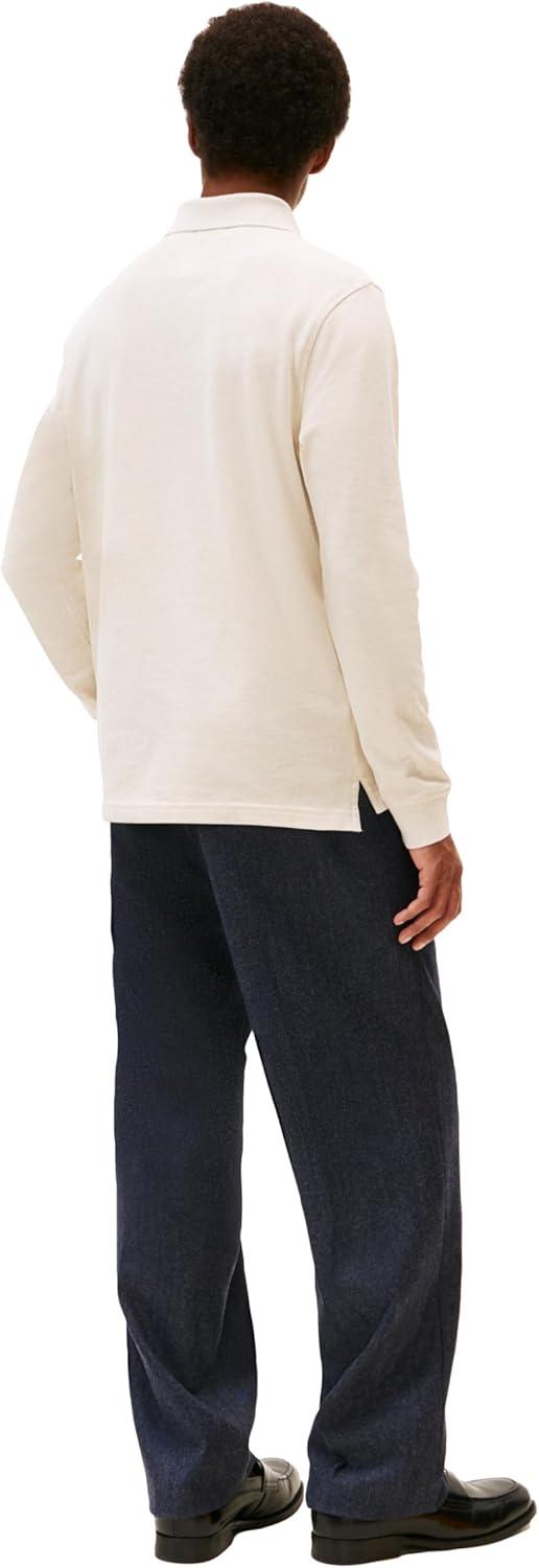 imageTommy Hilfiger Mens Long Sleeve Polo Shirts in Regular Fit with Stretch and Organic Pique CottonHeathered Oatmilk