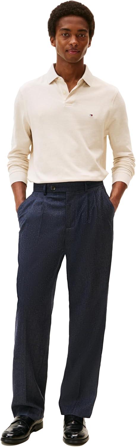 imageTommy Hilfiger Mens Long Sleeve Polo Shirts in Regular Fit with Stretch and Organic Pique CottonHeathered Oatmilk