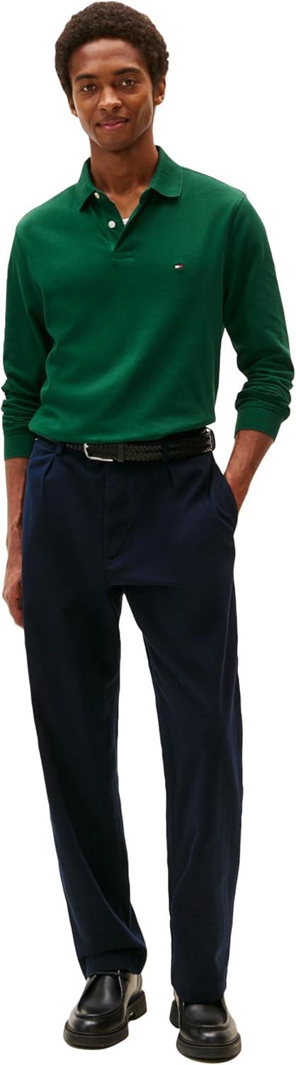 imageTommy Hilfiger Mens Long Sleeve Polo Shirts in Regular Fit with Stretch and Organic Pique CottonOrnamental Green