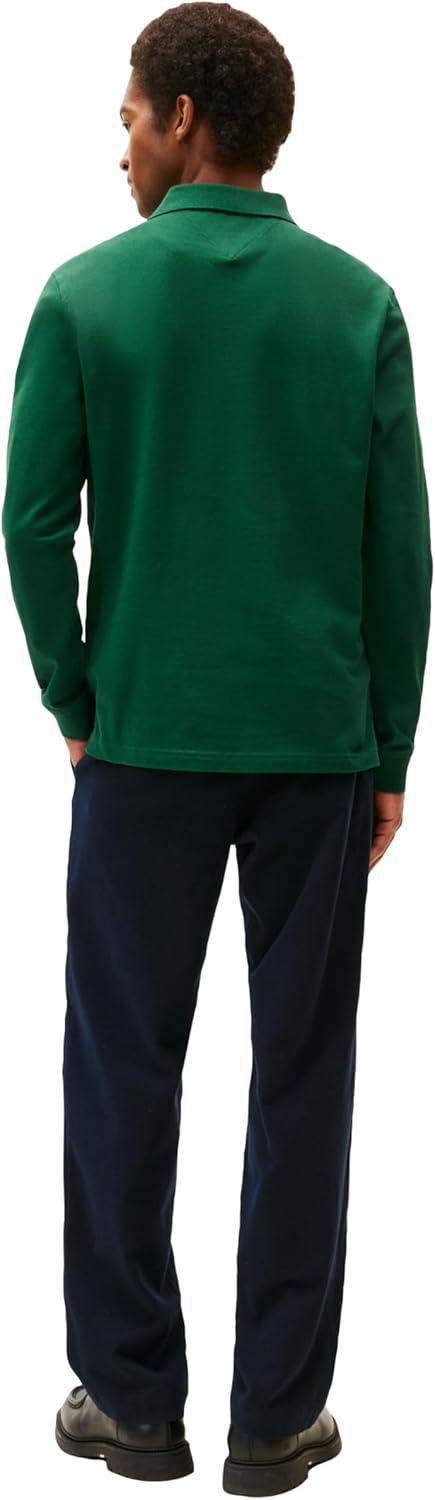 imageTommy Hilfiger Mens Long Sleeve Polo Shirts in Regular Fit with Stretch and Organic Pique CottonOrnamental Green