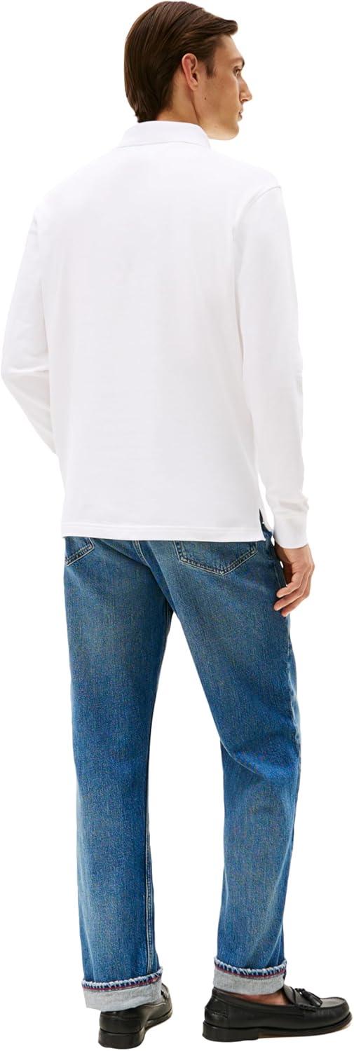imageTommy Hilfiger Mens Long Sleeve Polo Shirts in Regular Fit with Stretch and Organic Pique CottonWhite