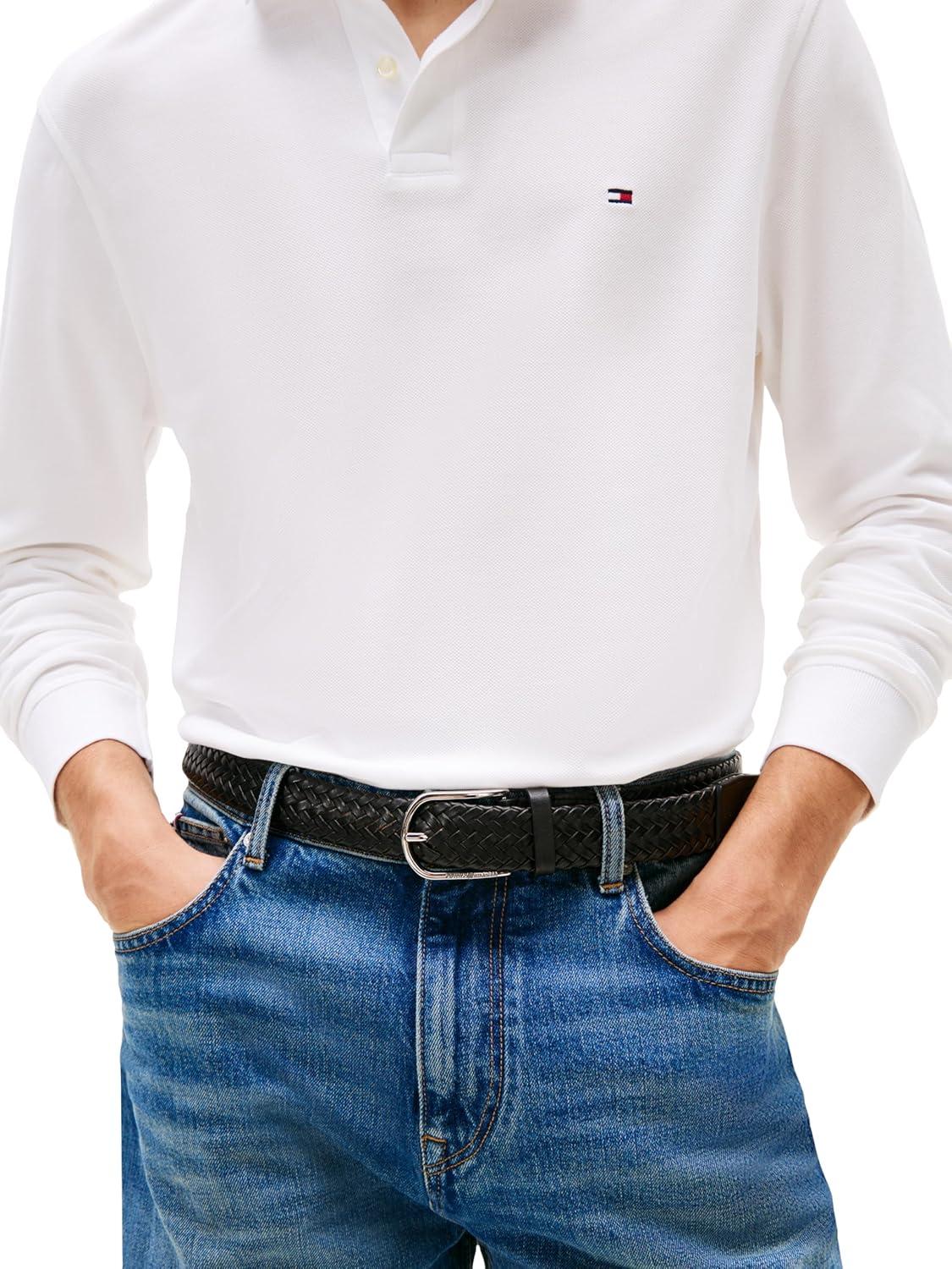 imageTommy Hilfiger Mens Long Sleeve Polo Shirts in Regular Fit with Stretch and Organic Pique CottonWhite